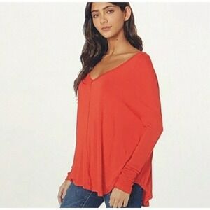 Free People Moonshine Tunic Top Love Glare Red‎ Size Large Oversized NWT
